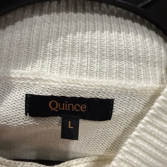 Quince Organic Cotton Mock Neck Sweater Womens L Gray Knit White - Picture 2 of 7